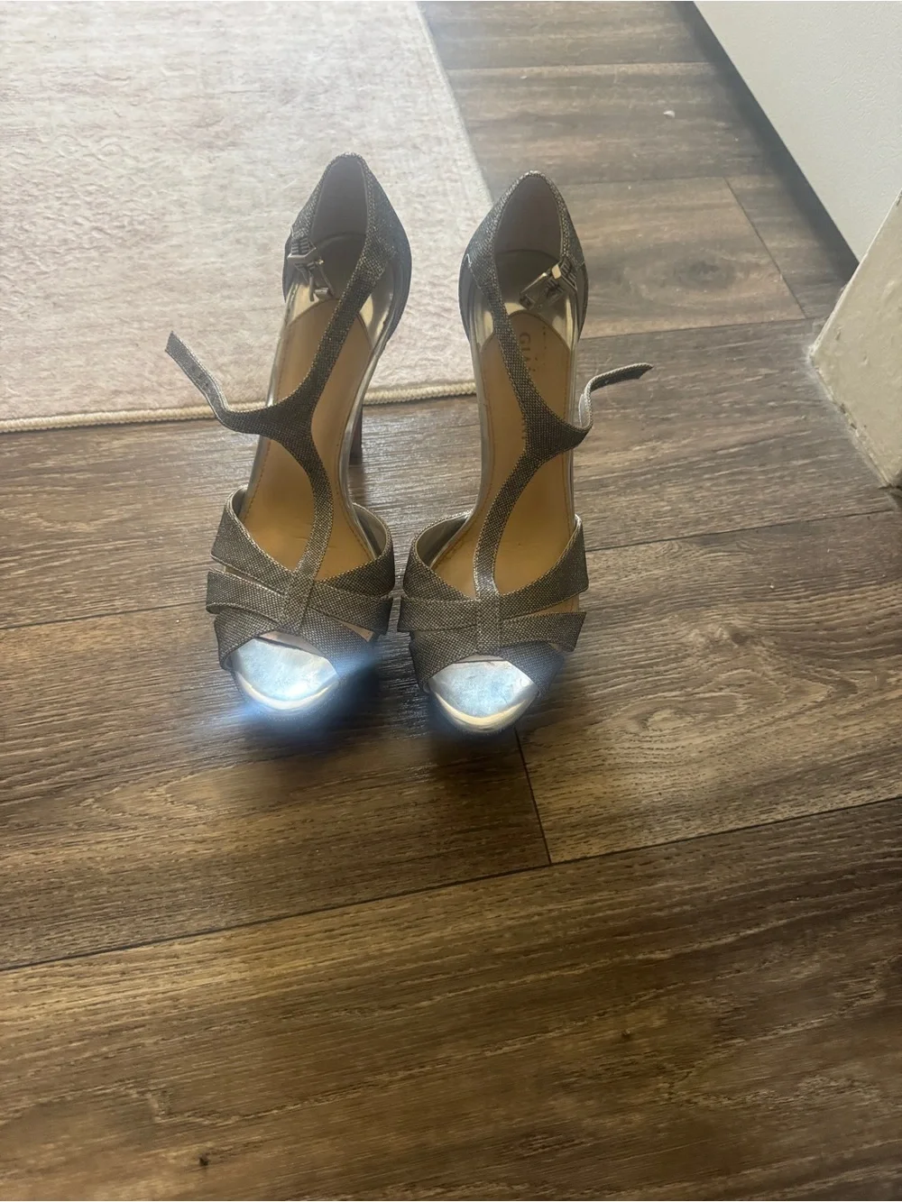 Gianni Bini Gunmetal Glitter Open-Toe Ankle Strap Heels - Barely worn